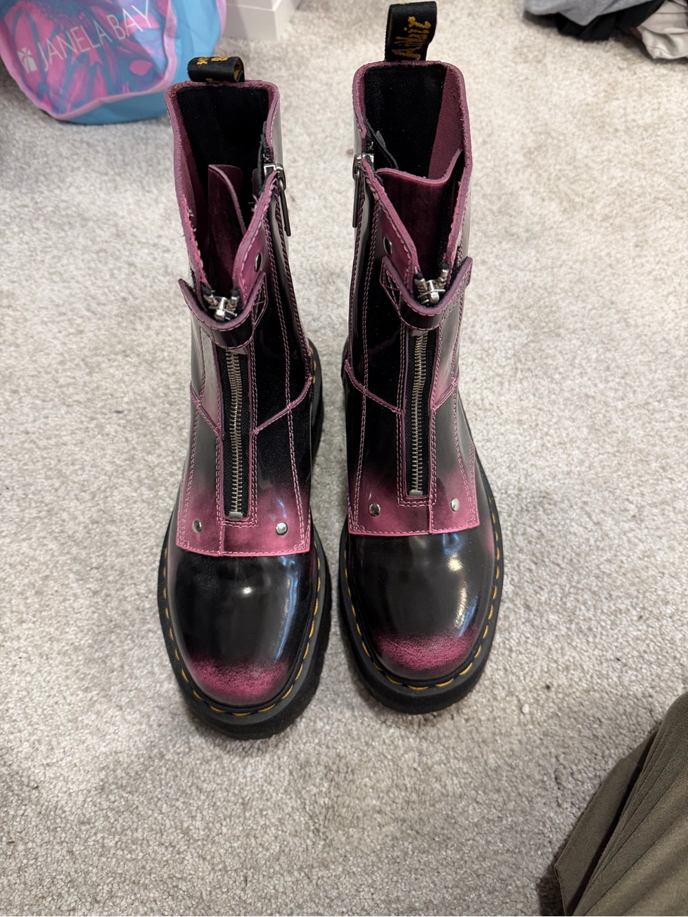 Dr. Martens Black & Pink Glossy Platform Combat Boots. Like new. Size 8. - Picture 3 of 8